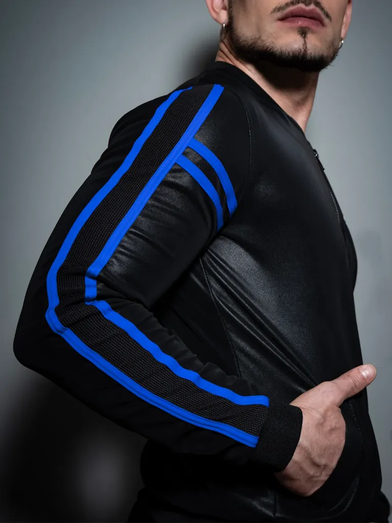 Rebel two stripes jacket detail blue.webp